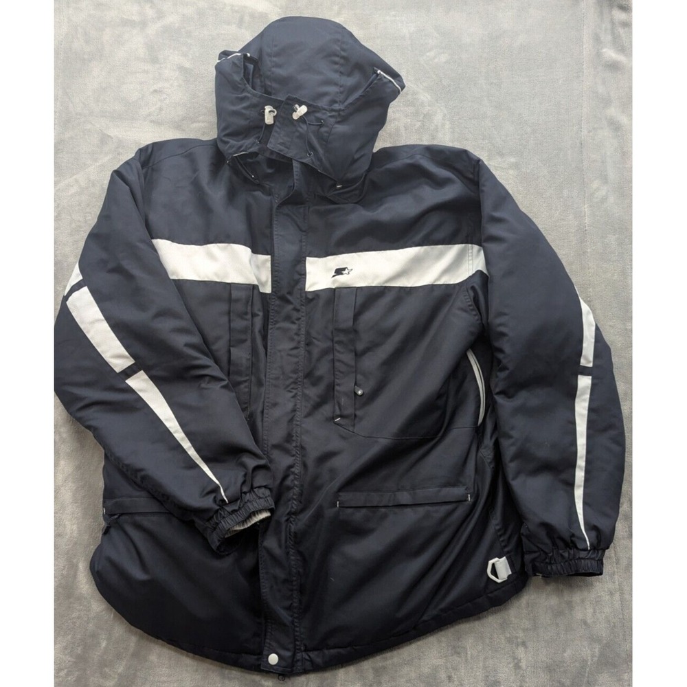Starter Down Puffer Jacket Mens XL TALL Ski Coat Blue Sidelines Jacket Retro